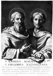 Święty Bazyli Wielki i Święty Grzegorz z Nazjanzu, grafika wykonana przez Gerarda Edelincka